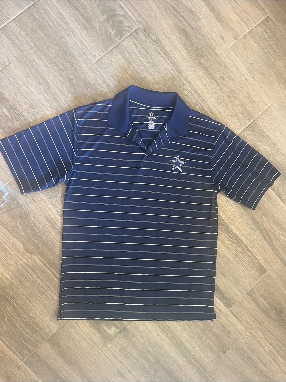 Men's Navy Striped Polo with Star Chest Emblem